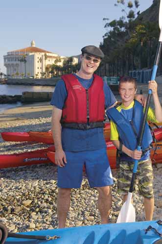 Two Kayakers Standing Near the Catalina Casino